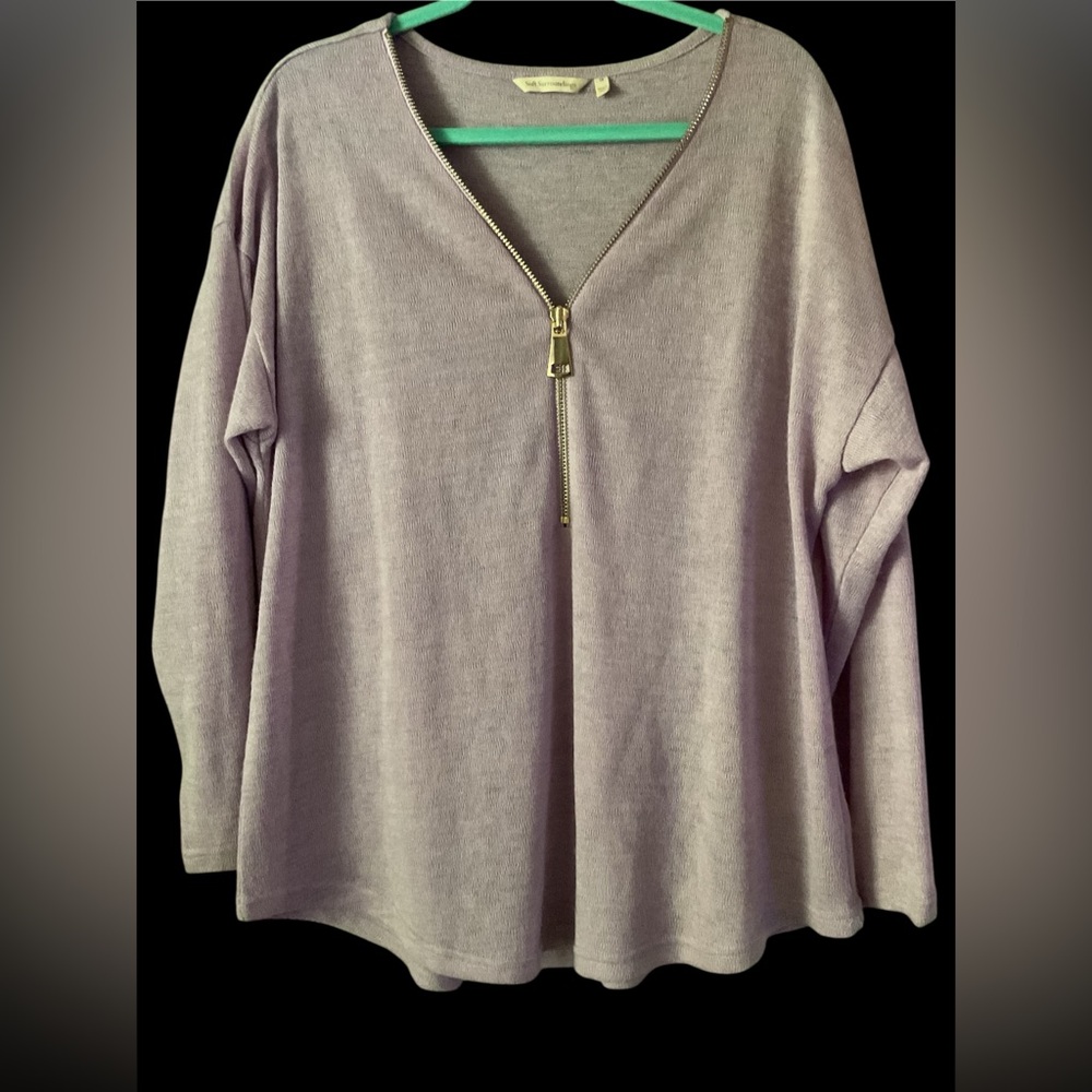 Soft Surroundings Valentina Zip Sweater lavander Sz 1X lightweight EUC